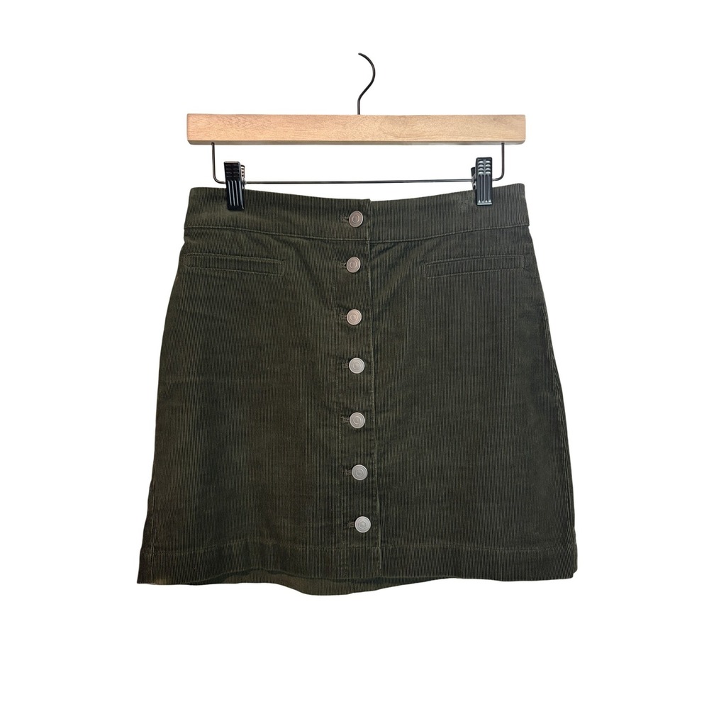Wilfred Free Aritzia Corduroy Mini Skirt Olive Green Button Front Size 4